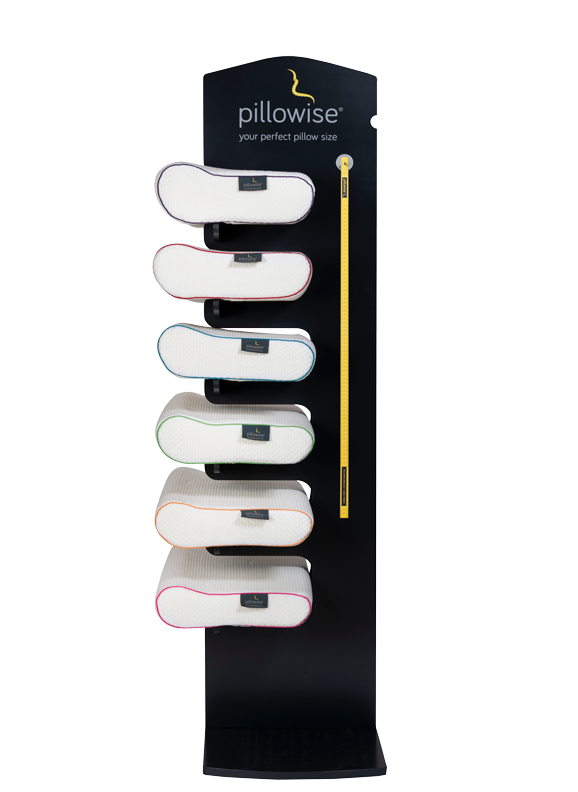 Pillowise six-pillow clinic display of colour-coded sizes